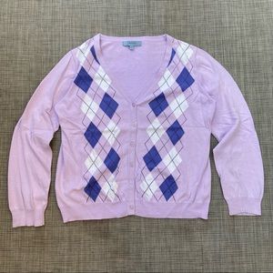 Y2K Lilac Purple Argyle Cardigan